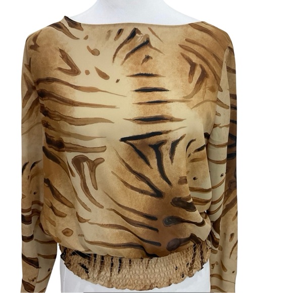 Apostrophe Tops - Apostrophe Brown Semi Sheer Animal Print Blouse Size 6